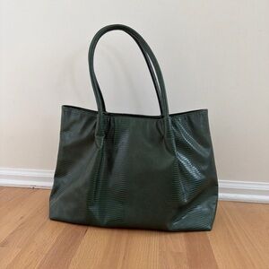 Lulu Dharma Crocodile Lizard Skin Dark Green Tote Vegan Leather  Large City